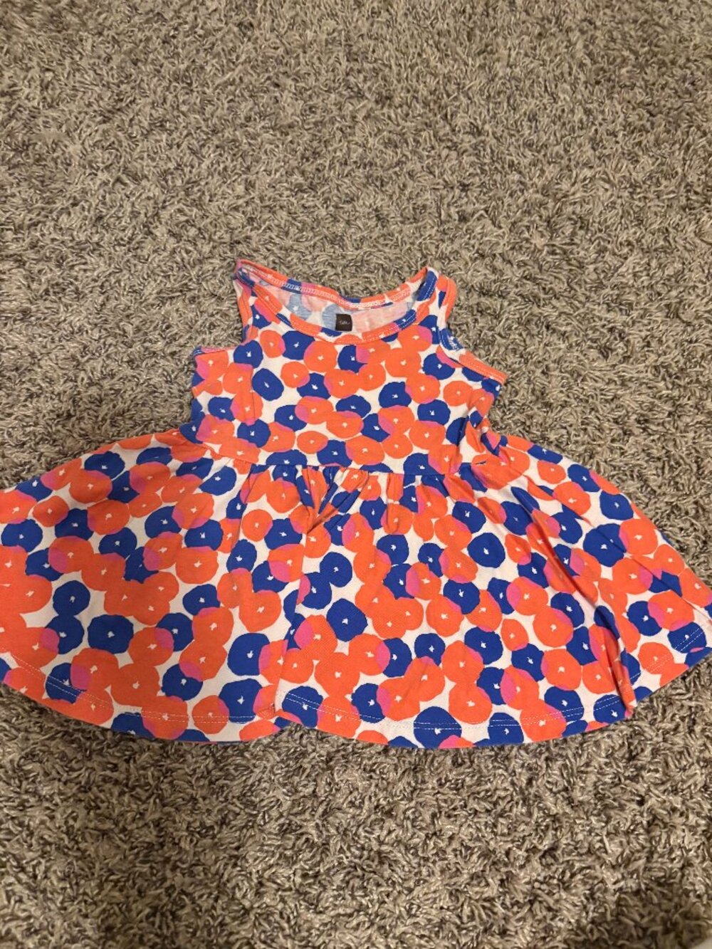 Tea Collection Floral Dress 6-9 Month Orange Blue White Sleeveless Fit and Flare
